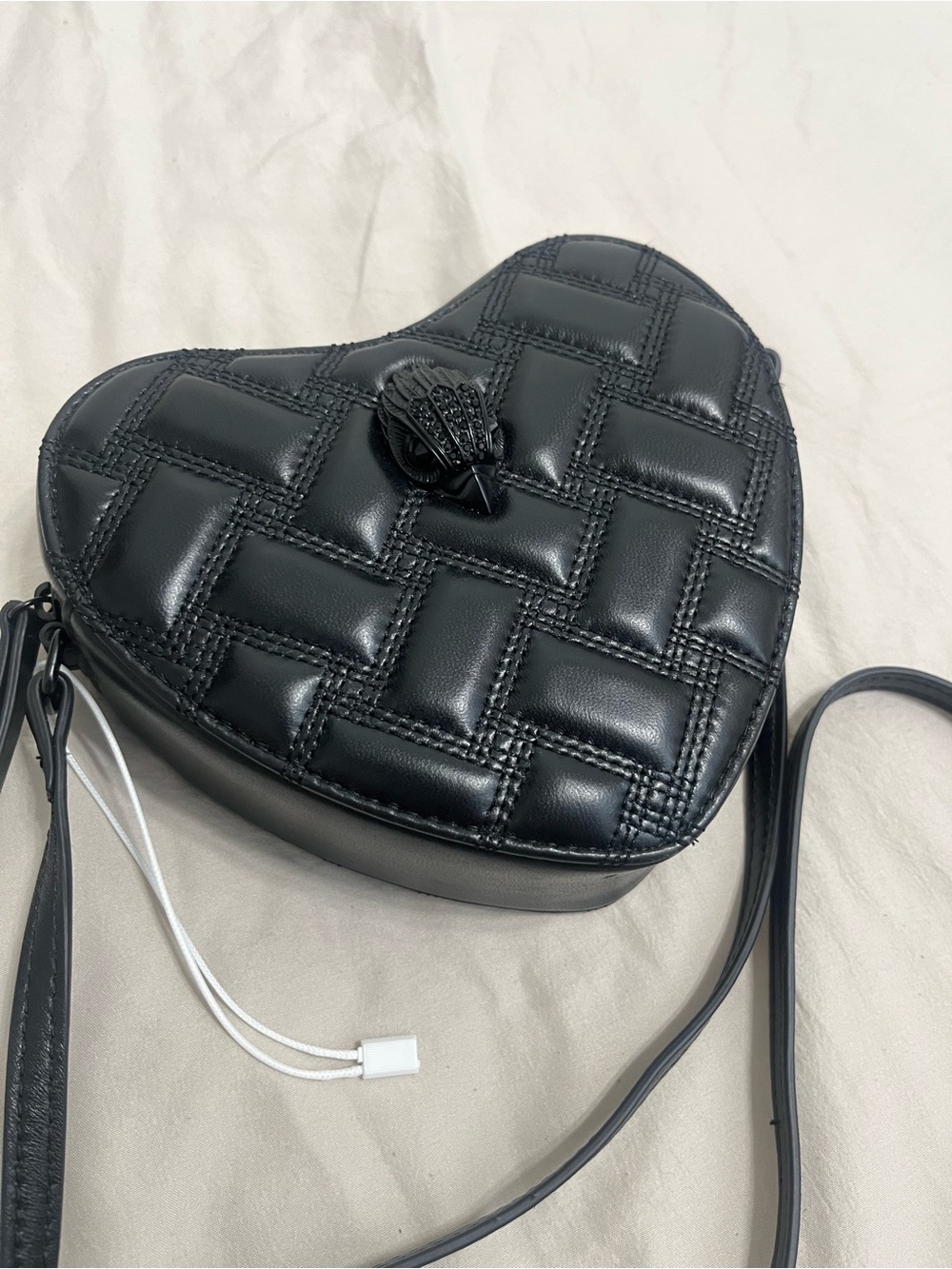 Kurt Geiger Kensington Black Quilted Heart Crossbody Bag - Picture 8 of 14